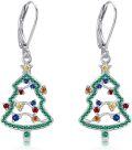 wholesale 925 Sterling Silver Colorful Crystal Christmas Tree Drop Earrings-0-0
