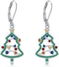 wholesale 925 Sterling Silver Colorful Crystal Christmas Tree Drop Earrings-Christmas Tree