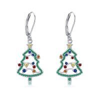 wholesale 925 Sterling Silver Christmas Tree Earrings With Multi Gemstones-Christmas Tree