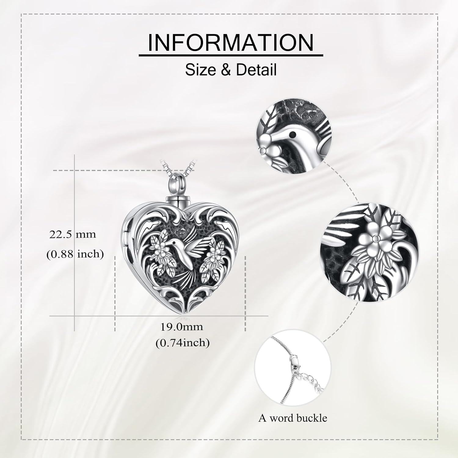 wholesale 925 Sterling Silver Natural Stone Heart Urn Pendant with Dove and Flowers for Women's Memory Keepsake Jewelry-0-4