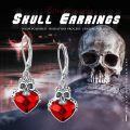 wholesale 925 Sterling Silver Red Heart Crystal Skull Drop Earrings Gothic s for Women-0-5