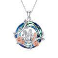 wholesale 925 Sterling Silver Blue Crystal Mother & Child Rose Flower Pendant Necklaces Gifts for Women-0-0