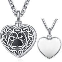 wholesale 925 Sterling Silver & Hypoallergenic Heart Pet Urn Necklace with Celtic Knot & Paw Print for Ashes - Memorial Jewelry Gift for Women Men-00C-Heart Urn-(Silver Personalized)