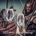 wholesale 925 Sterling Silver Viking Runes Wolf Huggie Earrings with Black Moon Phase and Triangular Design-0-1