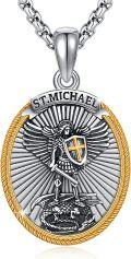 wholesale 925 Sterling Silver St Michael Archangel Medal Necklace Pendant with Dragon and Shield Design for Men Women-0-0