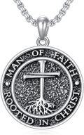 wholesale 925 Sterling Silver Man of Faith Rooted in Christ Cross Necklace for Men Religious Gifts -0-0