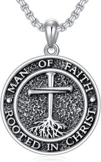 wholesale 925 Sterling Silver Man of Faith Rooted in Christ Cross Necklace for Men Religious Gifts -3-Cross Tree of Life