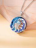 TOUPOP Sterling Silver Blue Crystal Sea Turtle Ocean Waves Pendant-0-1
