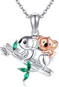 wholesale 925 Sterling Silver Koala and Baby Pendant Necklace with Green Stones for Women Mother's Day Gift-0-0