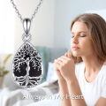 wholesale 925 Sterling Silver Moonstone & Black Onyx with Agate Tree of Life Cremation Jewelry Pendant Necklace for Ashes Keepsake Memorial Gift-0-3