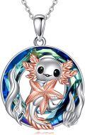 wholesale 925 Sterling Silver Metal Crystal Axolotl Pendant Necklace with Blue Stone and Rose Gold Accents-0-0