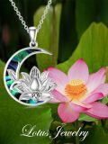 wholesale 925 Sterling Silver Crescent Moon Lotus Flower Abalone Shell Pendant Necklace For Women-0-2