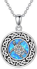wholesale 925 Sterling Silver Turtle Pendant Necklaces Blue Opal Stone Celtic Knot s for Women Girls-0-0