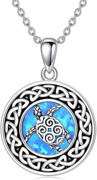 wholesale 925 Sterling Silver Turtle Pendant Necklaces Blue Opal Stone Celtic Knot s for Women Girls-Turtle with Celtic