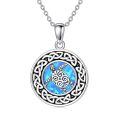 wholesale 925 Sterling Silver Celtic Knot Sea Turtle Blue Opal Round Pendant Necklace-0-0