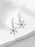 TOUPOP 925 Sterling Silver Blue CZ Snowflake Leverback Earrings Christmas Gifts-0-3