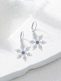 TOUPOP 925 Sterling Silver Blue CZ Snowflake Leverback Earrings Christmas Gifts-0-3