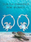 TOUPOP Sterling Silver Moonstone Sea Turtle Huggie Hoop Earrings-0-4
