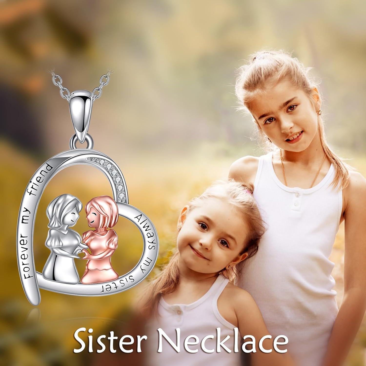 Sterling Silver Heart Pendant Necklace Sister Gift for Women Girls-0-2