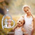 wholesale 925 Sterling Silver Heart Pendant Necklace with Sisters Design - Forever My Friend Always My Sister s for Women and Girls-0-2