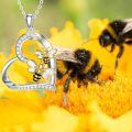 wholesale 925 Sterling Silver Heart-Shaped Bee Cubic Zirconia Pendant Necklace for Women Mom Birthday Graduation Gift-0-5