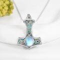 wholesale 925 Sterling Silver Moonstone Viking Thor's Hammer Pendant Necklace with Abalone Shell Inlay Norse Jewelry for Men Women-0-2