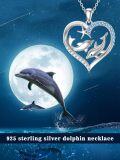 wholesale 925 Sterling Silver Heart Dolphins Pendant Necklace with Blue Cubic Zirconia and Chain for Women Girls-0-5