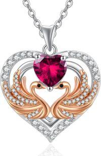 wholesale 925 Sterling Silver Rose Gold Plated Swan Birthstone Necklace for Women-07 Jul - Ruby