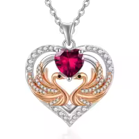 wholesale 925 Sterling Silver Rose Gold Plated Swan Birthstone Necklace for Women-07 Jul - Ruby