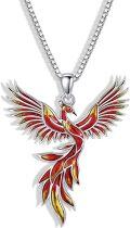wholesale 925 Sterling Silver Phoenix Bird Pendant Necklace Red Gold Tone Charm s for Her-0-0