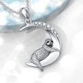wholesale 925 Sterling Silver Lab-Grown Cubic Zirconia Sloth on Crescent Moon Charm Necklace-0-2