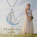 wholesale 925 Sterling Silver Blue Fire Opal Moon & Triangle Pendant Necklaces for Women and Men-0-4