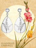 wholesale Sterling Silver Floral Teardrop Earrings w Birth Flower Engraved Gift for Women-0-7