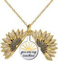 wholesale Sterling Silver Sunflower Locket Necklace with Engraved You Are My Sunshine Pendant-0-0