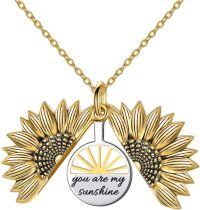 wholesale 925 Sterling Silver You Are My Sunshine Sunflower Heart Locket Necklace-B-Sunrise Gold