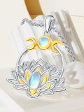 wholesale 925 Sterling Silver Lotus Flower Pendant Necklaces Moonstone s for Her-0-1