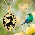 wholesale 925 Sterling Silver Black Onyx Gold Plated Hummingbird Pendant Necklace for Women -0-5