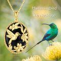 wholesale 925 Sterling Silver Black Onyx Gold Plated Hummingbird Pendant Necklace for Women -0-5