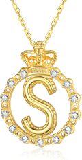 wholesale  925 Sterling Silver & Cubic Zirconia Crown Initial Necklace with Zirconia Stones - Regal Women's Letter Pendant Jewelry Gift-0-0