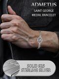 wholesale 925 Sterling Silver Saint George Medal Charm Bracelet with Extender Chain for Men Women - Adjustable Length from 6 to 8 inches-0-3