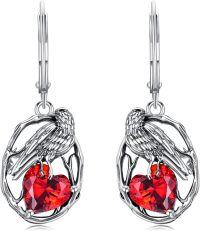 wholesale 925 Sterling Silver Birthstone Raven Heart Dangle Earrings for Women Mother s Day Gifts-January
