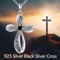 wholesale 925 Sterling Silver Celtic Knot Black CZ Stone Cross Pendant Necklace for Men & Women - Vintage Gothic Style Christian s-0-2