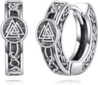 wholesale 925 Sterling Silver Norse Valknut Huggie Hoop Earrings for Men Women Viking s-Viking