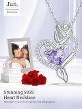 wholesale 925 Sterling Silver Birthstone Heart Pendant Necklace for Women-0-3