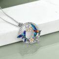 wholesale 925 Sterling Silver Enamel Hummingbirds Moon Flower Pendant Necklaces Gifts for Women Girls-0-3