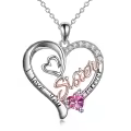 TOUPOP Sterling Silver & Birthstone I Love You Forever Sister Pendant Gift-0-0
