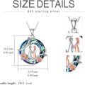 wholesale 925 Sterling Silver Blue Crystal Rose Flower Sisters Circle Pendant Necklace-0-5