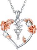 wholesale 925 Sterling Silver Zircon Rose Heart Initial Letter Pendant Necklace for Women-0-0