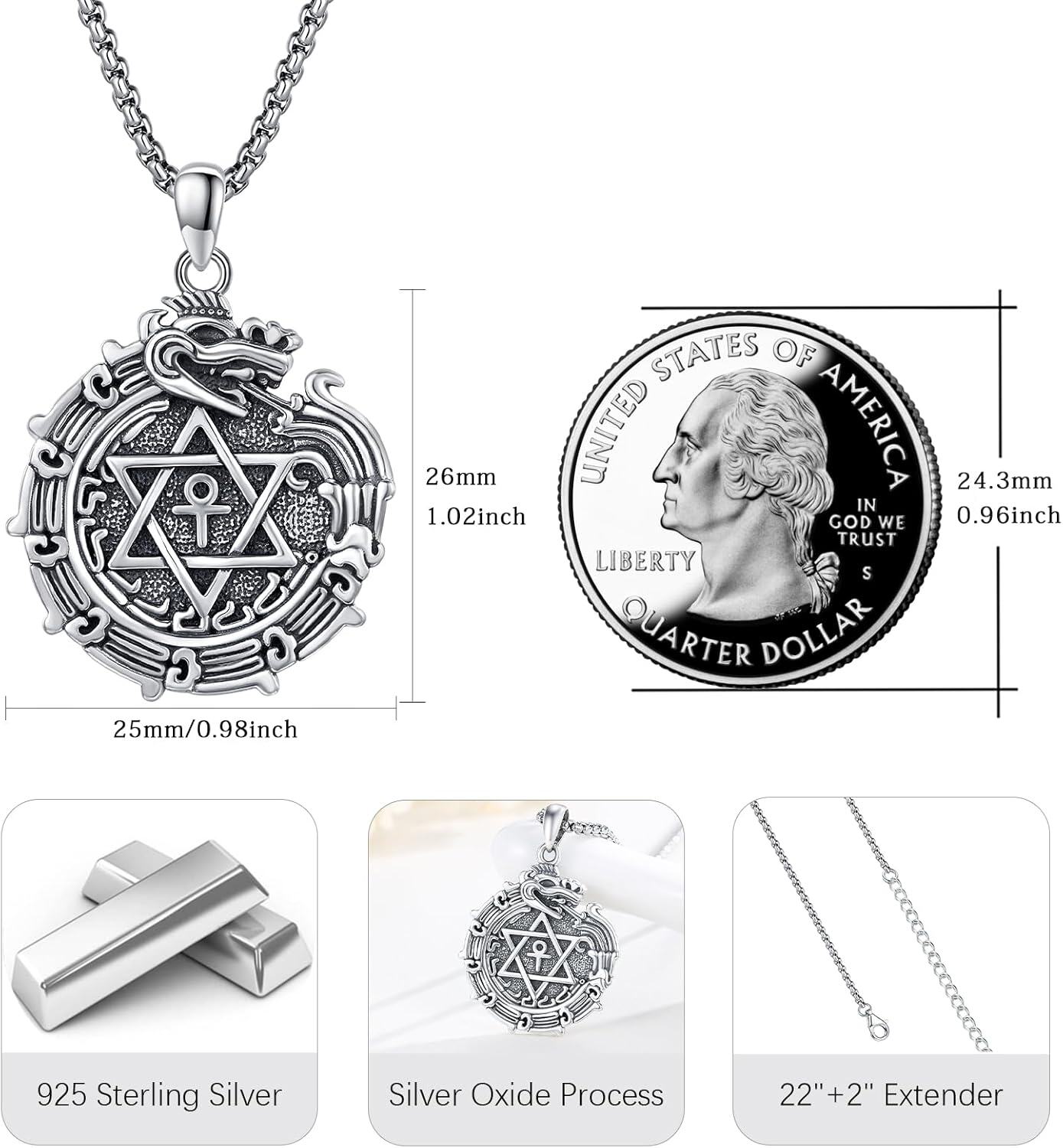 wholesale 925 Sterling Silver Aztec Ouroboros Poseidon Skull Eye Of Horus Pendant for Men's Necklaces-0-3