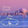 wholesale 925 Sterling Silver Pink Crystal Flamingo Charm Bracelet w/Adjustable Chain - 7+2 Length-0-4